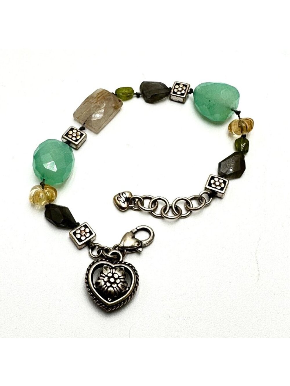 Brighton Green Gemstone Heart Charm Bracelet Up to 8 Inches